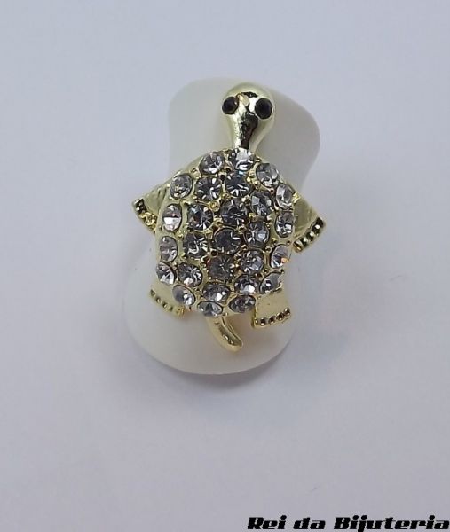 Anel Tartaruga de Strass Max (Mexe Patas e Cabeça)(Prata/Do